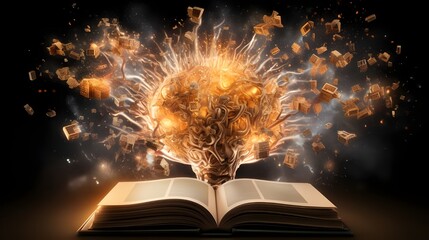  human brain exploding with knowledge and creativity from inside book , earn money by reading books , Generative AI - obrazy, fototapety, plakaty