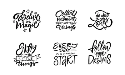 Hand drawn positive lettering phrase set. Motivation text posters.