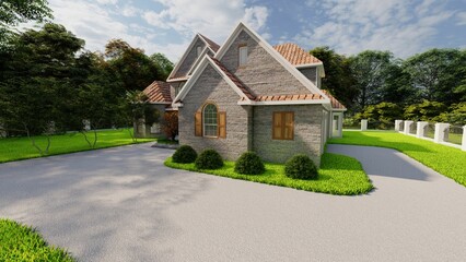 Modern Beautiful Duplex Design European Style Exterior with decorated Outdoor 3D Rendered