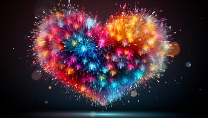 heart-shaped fireworks, made with generative AI