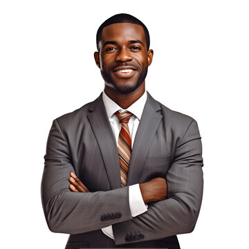 portrait of a smiling black businessman isolated on transparent background - business people design element cut-out PNG