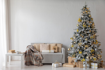 Christmas Home Interior with White Christmas tree