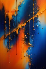 artist kes richardson, blue, orange, gold, mixed media, wet acrylic, visible - obrazy, fototapety, plakaty