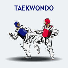 Two Boys Fighting in Taekwondo Competition Illustration Vector.