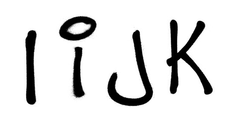 Graffiti spray font alphabet with a spray in black over white. Vector illustration. Part 3