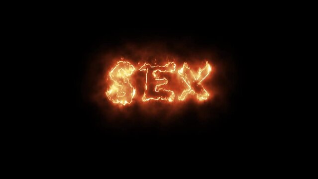 Fire alphabet letters SEX isolated, outline fire and ice glowing on black background