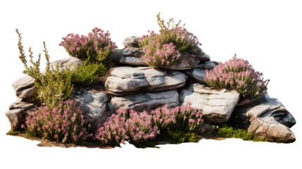 Gardening with Shrubs and Stepped Rocks Isolated on Transparent or White Background, PNG
