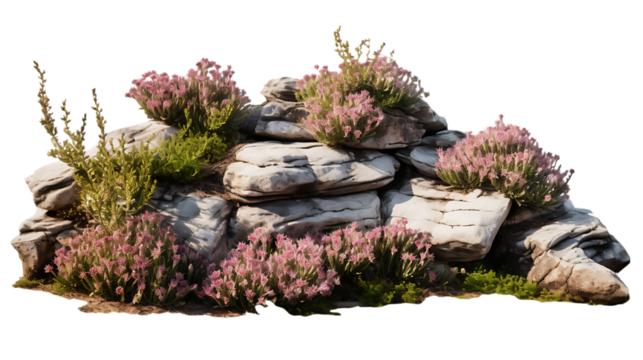Gardening with Shrubs and Stepped Rocks Isolated on Transparent or White Background, PNG