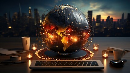 A globe with digital marketing strategies around it. AI generated
