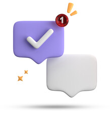 3d rendering of speech bubble with notification icons, 3D pastel chat with checked icon. Set of 3d speak bubble.