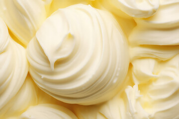 Close-up photo of a tempting swirl of cream / mayonnaise. Generative AI technology. Generative AI. Made with AI generative.