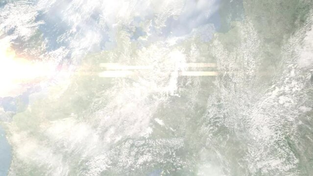 Zoom in from space and focus on Riesa, Germany. 3D Animation. Background for travel intro. Elements of this image furnished by NASA