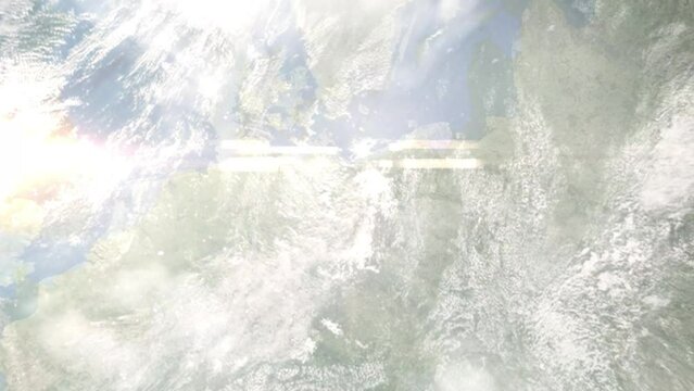 Zoom in from space and focus on Schwedt, Germany. 3D Animation. Background for travel intro. Elements of this image furnished by NASA