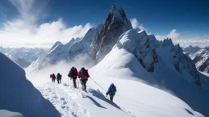 Fototapeta na wymiar Skiers on top of the mountain
