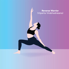 girl doing Reverse Warrior yoga pose vector illustration