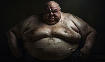 Fototapeta na wymiar An overweight man standing in a dimly lit room