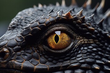 a photo of Close up of Iguana eye, dragon eye, dinosaur eye Generative AI - obrazy, fototapety, plakaty