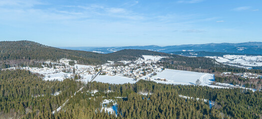 Die Region Bischofsmais im vorderen Bayerwald im Winter, Blick auf Habischried