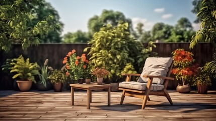 a picture of Wooden table and chairs in the garden. couple special sitting in park Generative AI