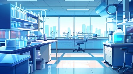 
An animated picture shows scientists doing an experiment in a fancy lab with a close-up view of the lab bench and high-tech gear