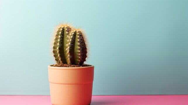 Cactus in a pot on a pink and blue background. Minimal style. plant concept Generative AI