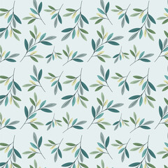 Floral seamless pattern with the pattern template in the Swatches panel. Colorful leaves on light background. Vector art