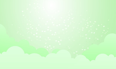 Vector valentine theme with hearts in green sky background
