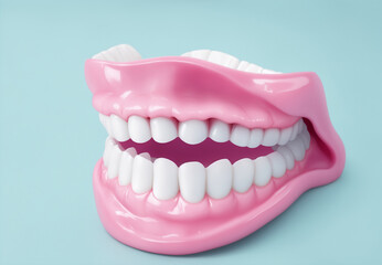 Obraz premium white dentures on a light blue background