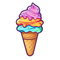 Ice cream cone flat illustration on white