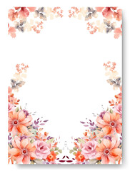 Vintage delicate greeting invitation card template design with peach poppy floral