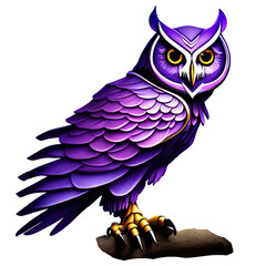 Fototapeta premium A large owl with purple feathers wore a small crescent-shaped pendant.