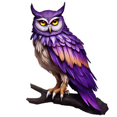Obraz premium A large owl with purple feathers wore a small crescent-shaped pendant.