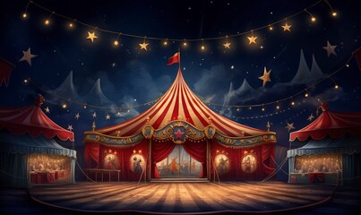 A colorful and whimsical circus tent standing tall at the big top circus - obrazy, fototapety, plakaty