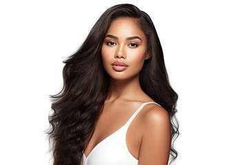 Studio portrait of a beautiful African American woman with clean healthy skin isolated on transparent png background.