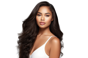 Studio portrait of a beautiful African American woman with clean healthy skin isolated on transparent png background.