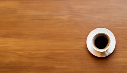 Obraz na płótnie Canvas テーブルの上に置かれたコーヒーカップ、真上から
