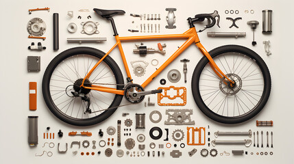 Bicycle and its parts top view. Layout of Bike and parts of it