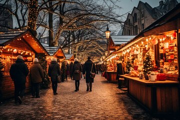 Obraz premium Beautiful and romantic Christmas markets. AI generative.