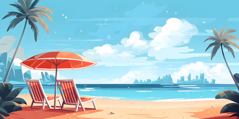 Summer vacation poster background with beach landscape
