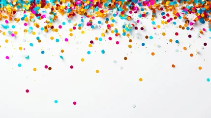  coloured confetti and streamers as a white New Year's background. AI generativ. © Dar1930
