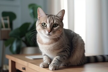 Cute cat. Playful gaze from window companion. Adorable kitty closeup. Portrait of young domestic cats. Fluffy feline beauty. Capturing grace