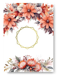 Modern peach poppy flower trendy vector design square frames.