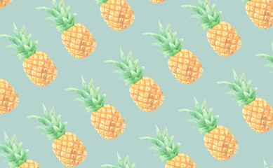 seamless pineapple graphic design, sharp color background, cute drawing style