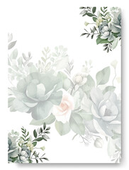 Bridal shower invitation with white jasmine leaves ornament watercolor background. Botanic card design concept