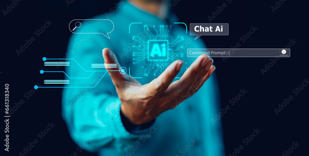 Wall mural virtual graphic global internet chat with ai cpu for generates. ai tech, artificial intelligence fut