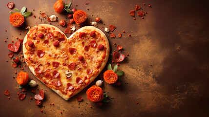 Heart shaped pizza with copy space. generative ai