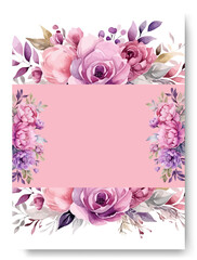 Beautiful wedding invitation card with purple rose floral and leaves wreath template