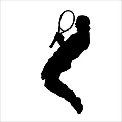 Silhouette of a tennis player celebrating a winning game.