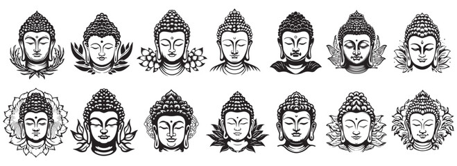 Buddha black and white vector, silhouette shapes illustration - obrazy, fototapety, plakaty