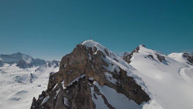 Alpine glacier high view in a sunny day in european alps